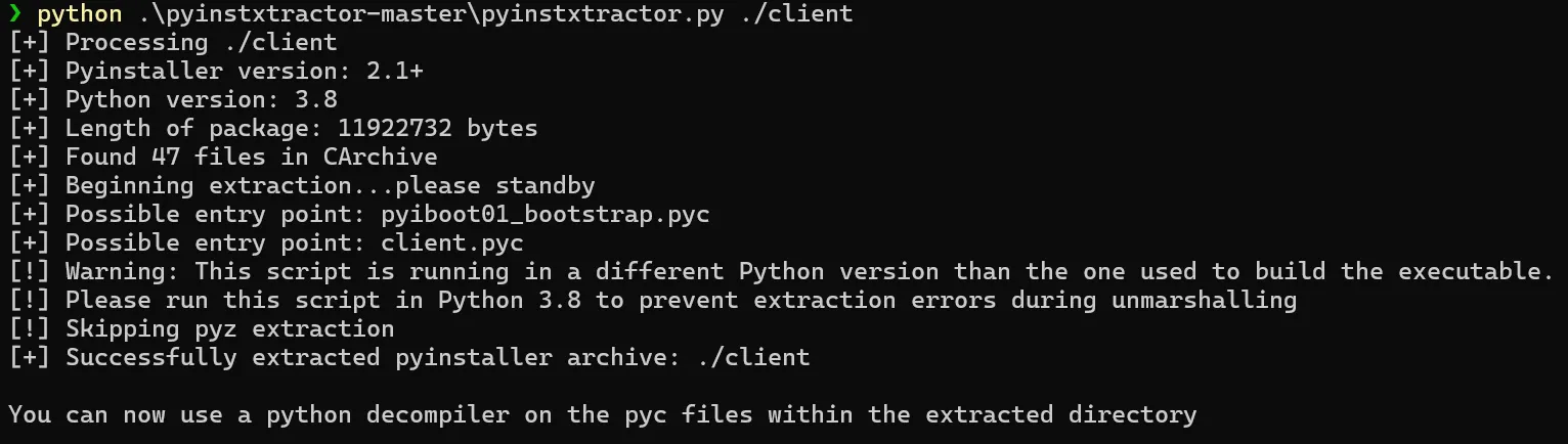 使用pyinstxtractor反编译
