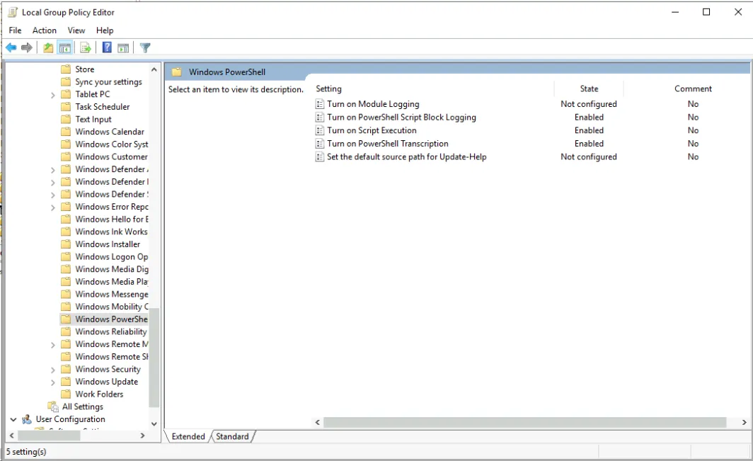 组策略中开启PowerShell相关日志配置的截图