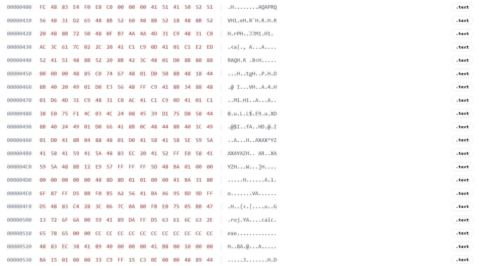 pe analyzer online hex view .text
