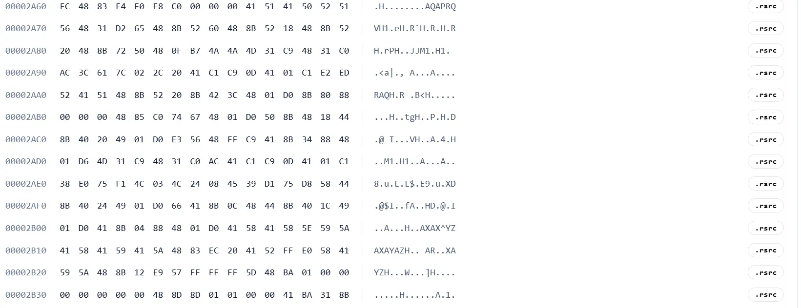 pe analyzer online hex view .rsrc